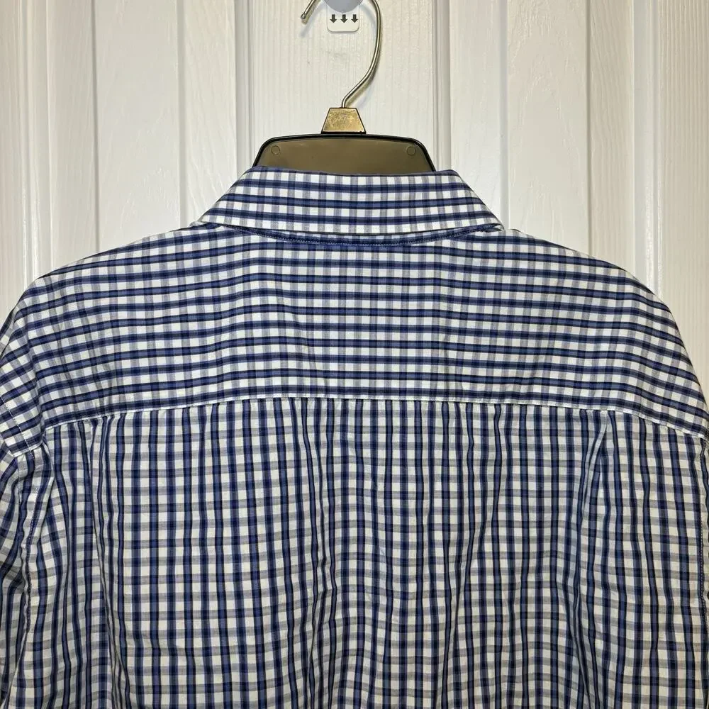 Banana Republic Button Up Men's Large 16-16.5 Fitted Blue Plaid Tailored Italy
